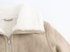 Women Clothing Autumn Winter Collared Thread Hem Zipper Jacket Coat SenDa