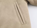 Women Clothing Autumn Winter Collared Thread Hem Zipper Jacket Coat SenDa