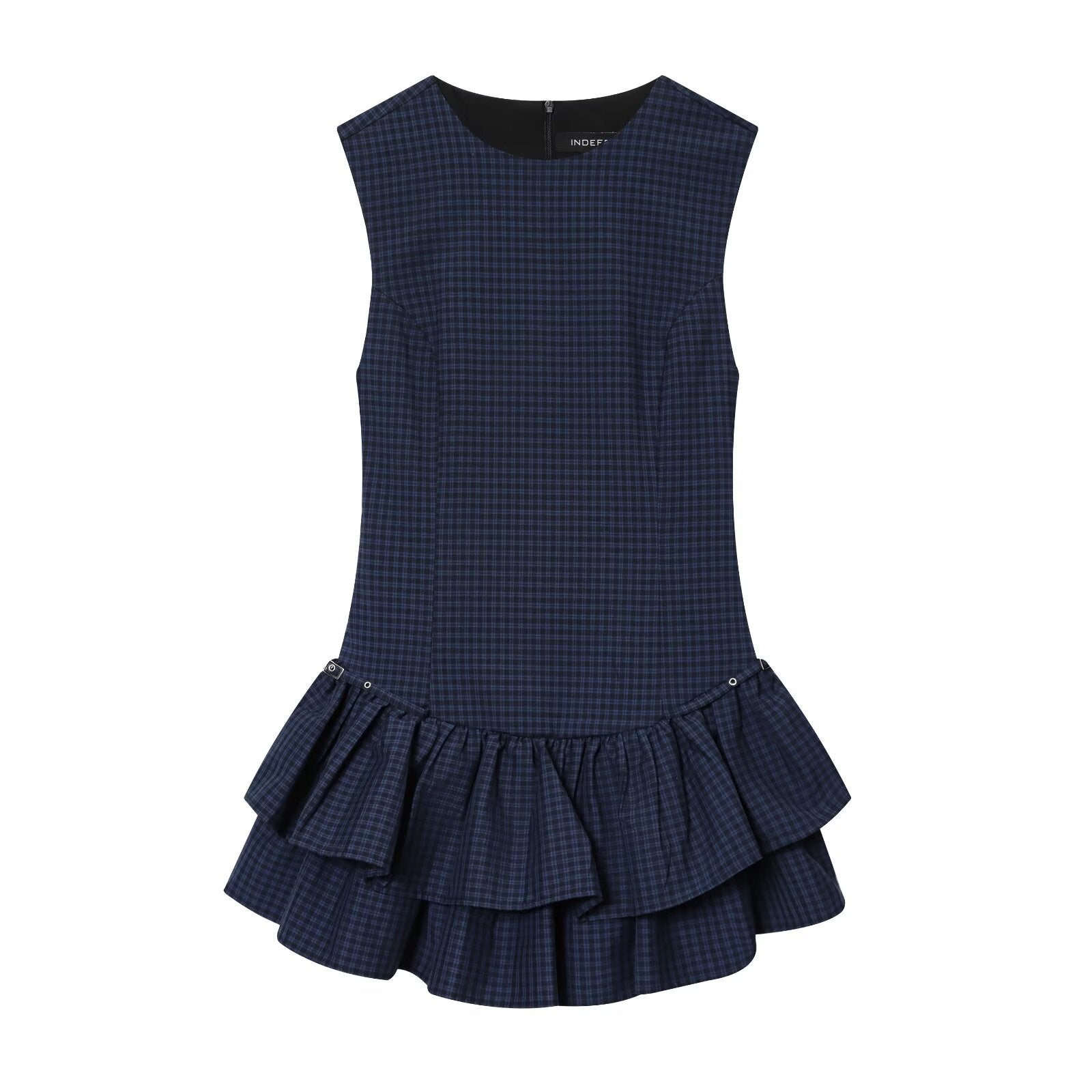 Women Clothing Autumn Sweet Romantic Plaid Laminated Decoration Short Dress flightCourse