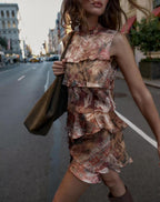 Fall Women Clothing Printing Laminated Decoration Mini Dress flightCourse