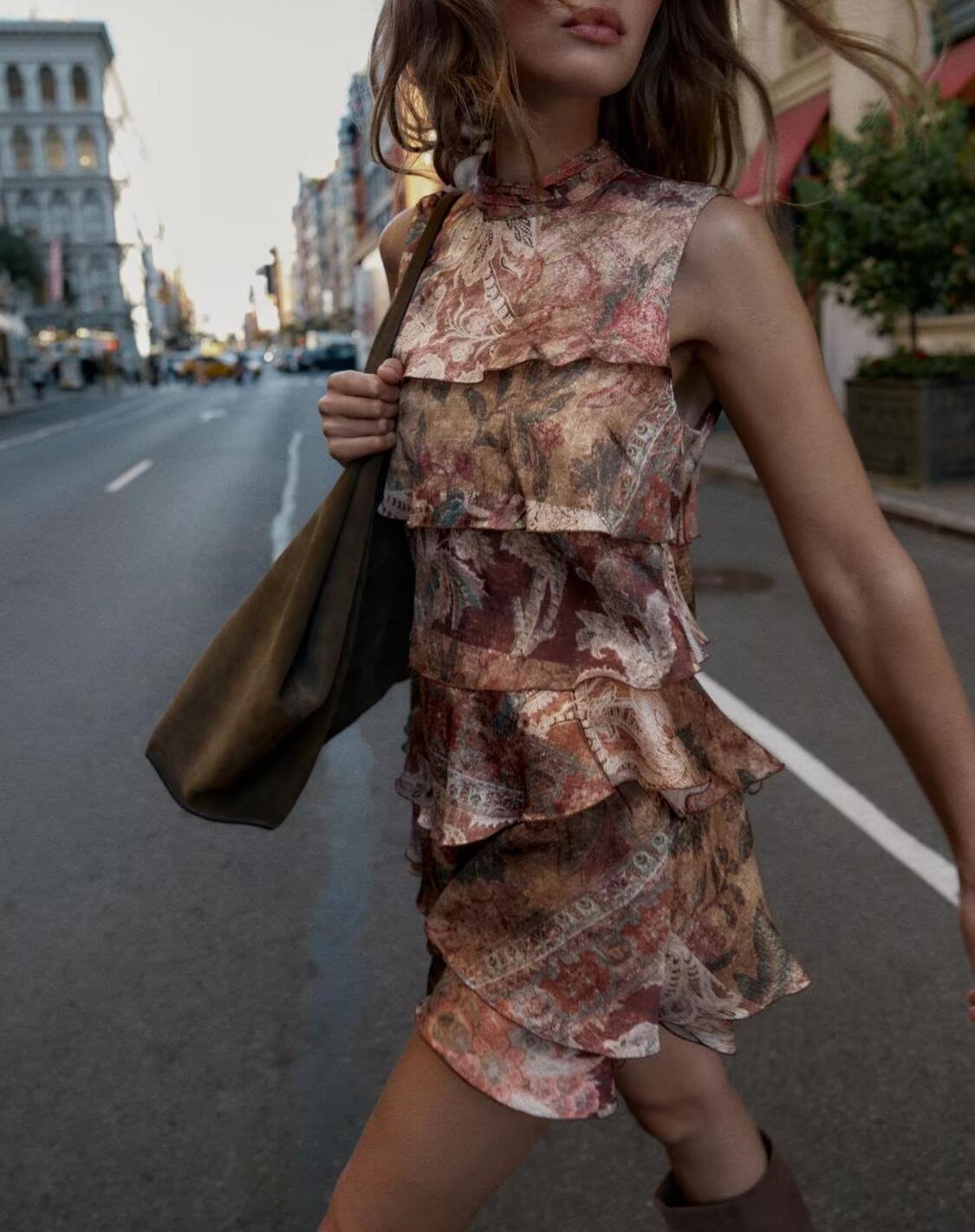 Fall Women Clothing Printing Laminated Decoration Mini Dress flightCourse