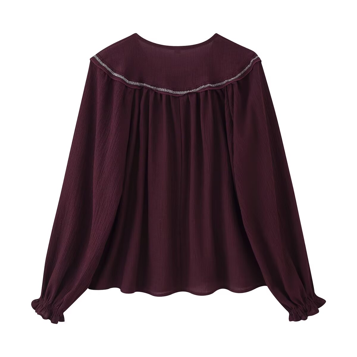 Chemise décontractée à manches longues pour femme, ornée de perles et de broderies.