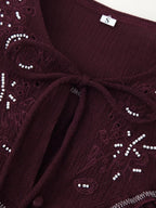 Women Long Sleeve Casual Beaded Embroidered Shirt