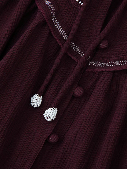 Chemise décontractée à manches longues pour femme, ornée de perles et de broderies.