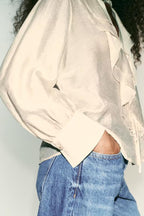 Camisa con lazo laminado para mujer, otoño