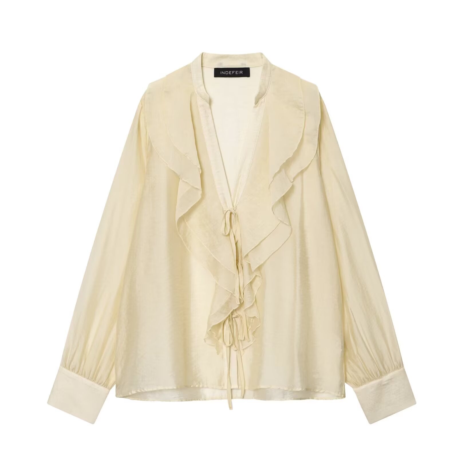 Camisa con lazo laminado para mujer, otoño