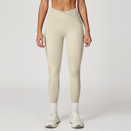 Pantalones de yoga de cintura alta con tacto nude, pantalones de yoga de cintura cruzada para mujer, mallas deportivas para correr al aire libre