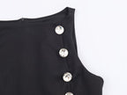 Women Metal Zipper Boat Neck Sleeveless Button Decoration Top SenDa