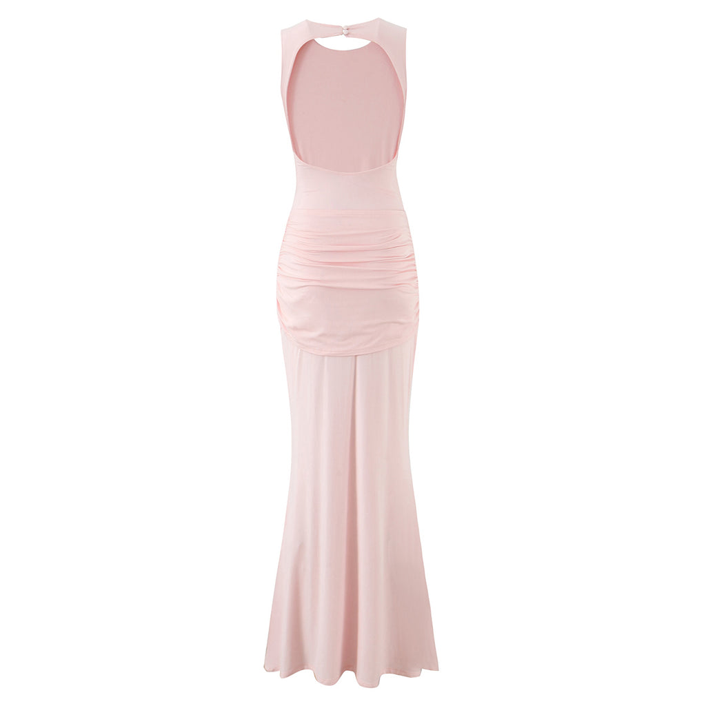 Slim Fit Standard Pleating Twisted Sleeveless Dress Women Summer Elegant Backless Tight Waist Sexy Maxi Dress Camille