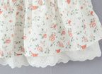 Autumn Gentle Sweet Floral Lace Stitching Printing Dress Tight Waist Puff Sleeve Super Fairy Princess Dress Aiostar
