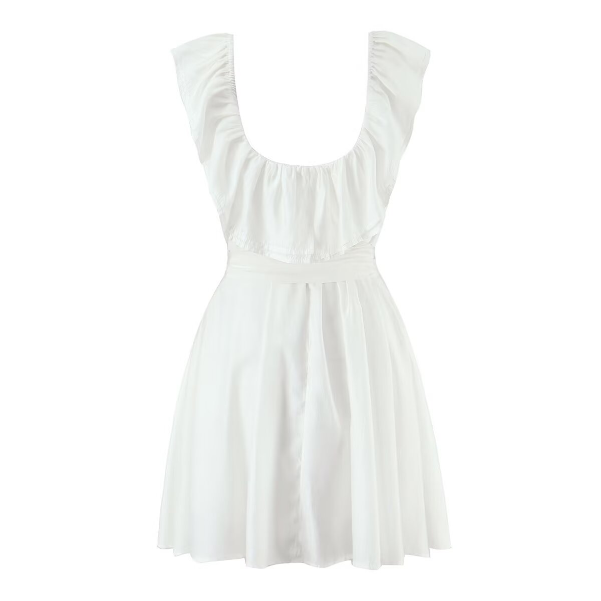 French Sexy Deep U Neck Fitted Waist Bowknot Lace up Dress Slim Fit Slimming Sexy Vest Dress Aiostar