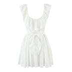 French Sexy Deep U Neck Fitted Waist Bowknot Lace up Dress Slim Fit Slimming Sexy Vest Dress Aiostar