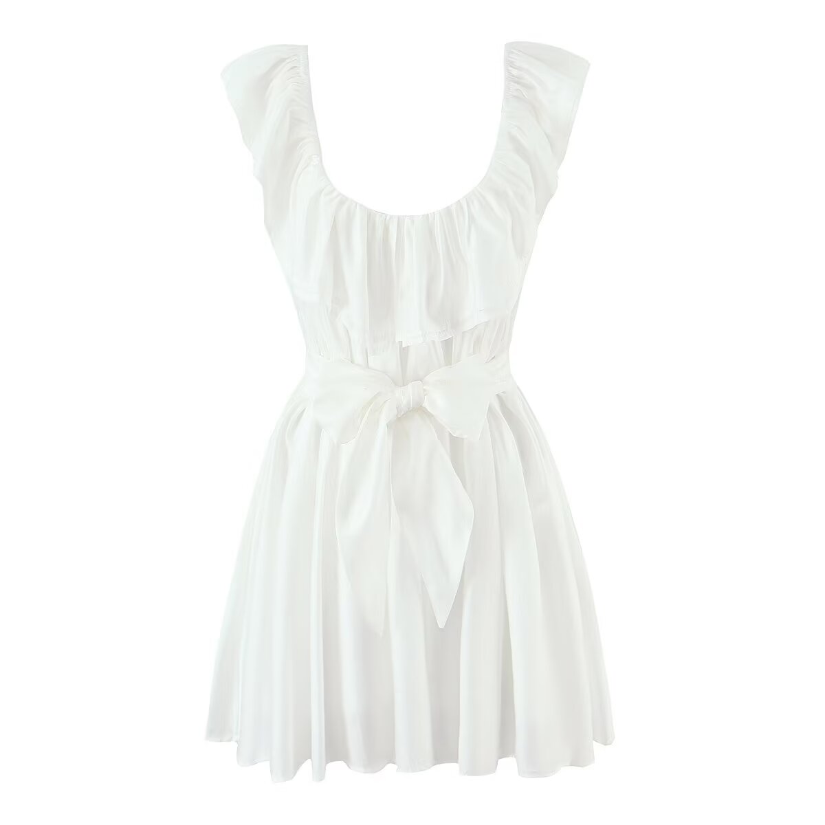 French Sexy Deep U Neck Fitted Waist Bowknot Lace up Dress Slim Fit Slimming Sexy Vest Dress Aiostar