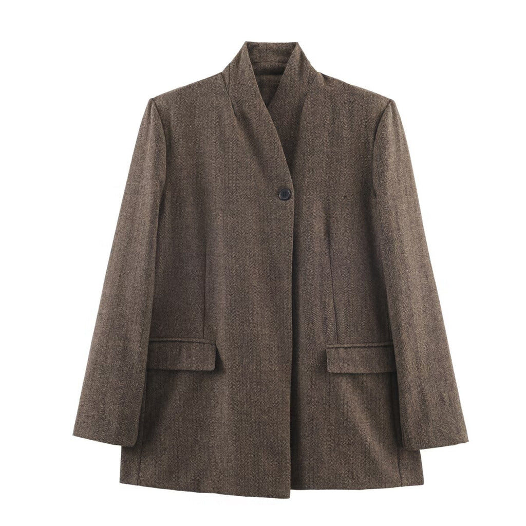 Women Clothing Winter Office Herringbone Twill Blazer SenDa