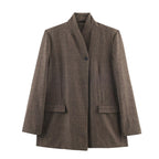 Women Clothing Winter Office Herringbone Twill Blazer SenDa