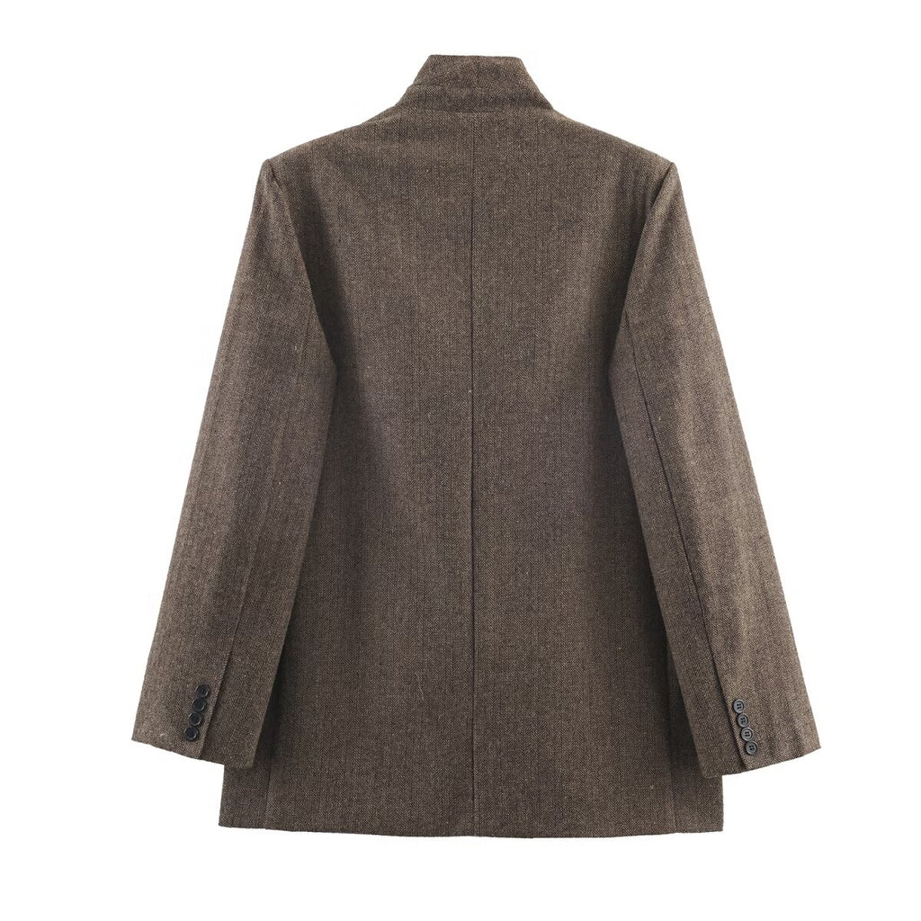 Women Clothing Winter Office Herringbone Twill Blazer SenDa