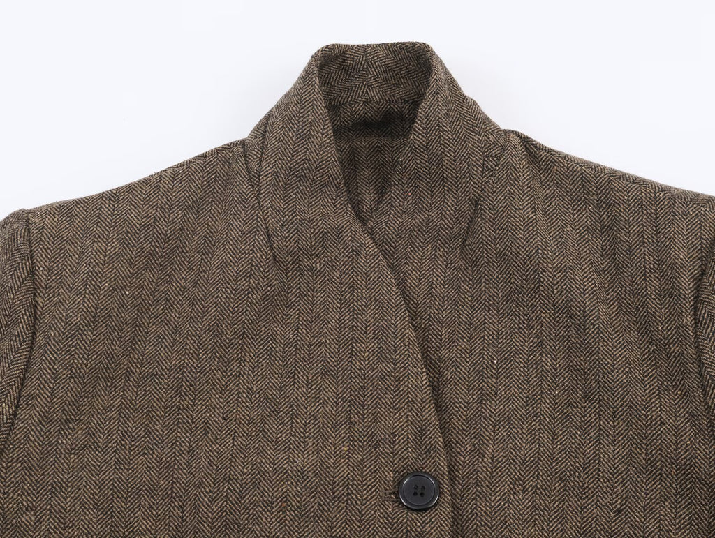 Women Clothing Winter Office Herringbone Twill Blazer SenDa