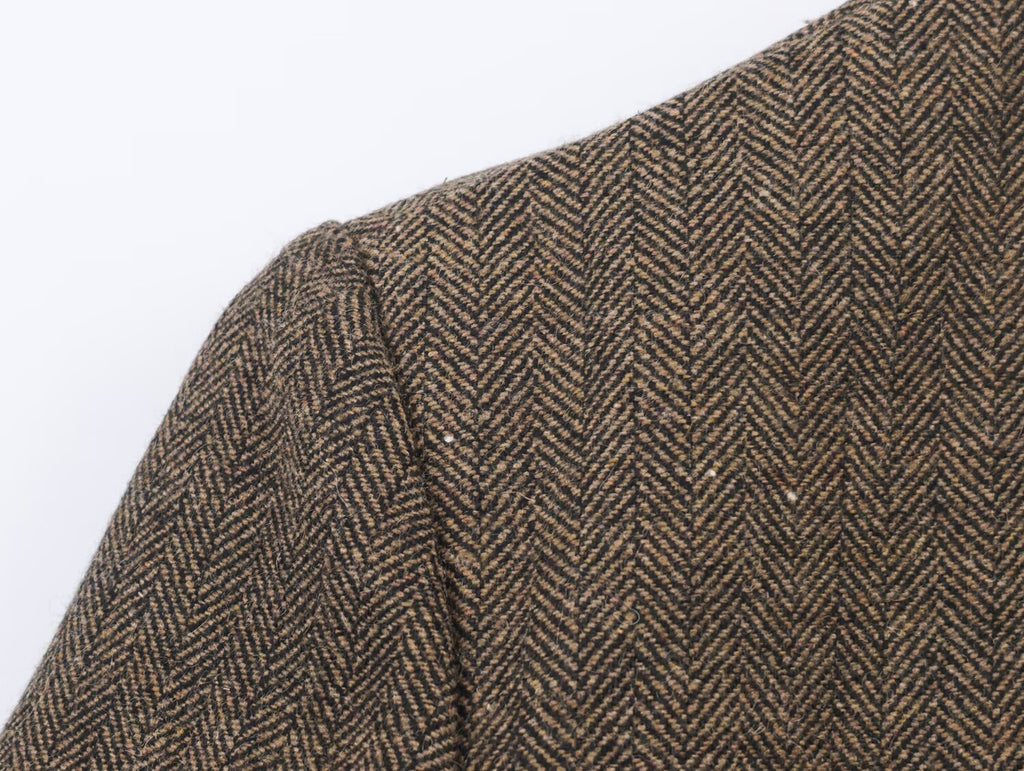 Women Clothing Winter Office Herringbone Twill Blazer SenDa