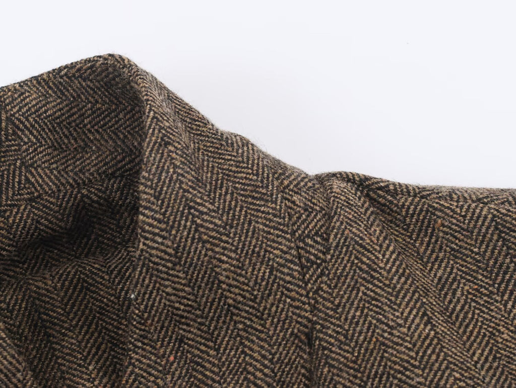 Women Clothing Winter Office Herringbone Twill Blazer SenDa