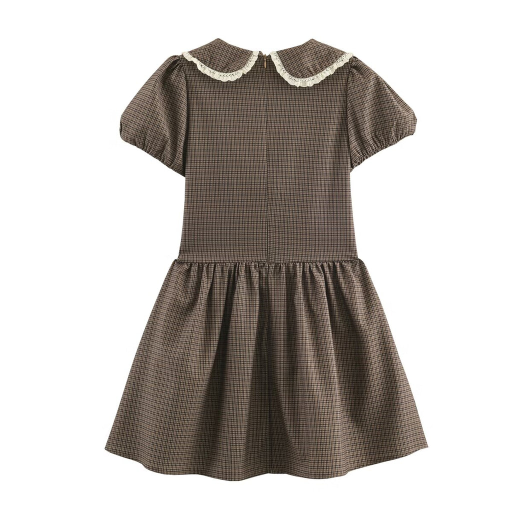 Women Plaid Small round Collared Dress SenDa