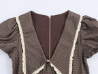 Women Plaid Small round Collared Dress SenDa