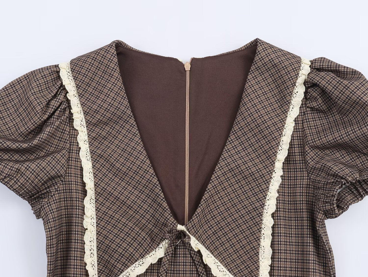 Women Plaid Small round Collared Dress SenDa