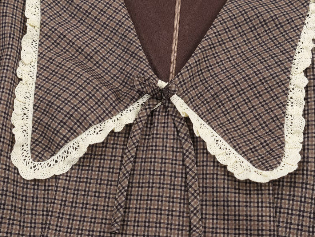 Women Plaid Small round Collared Dress SenDa