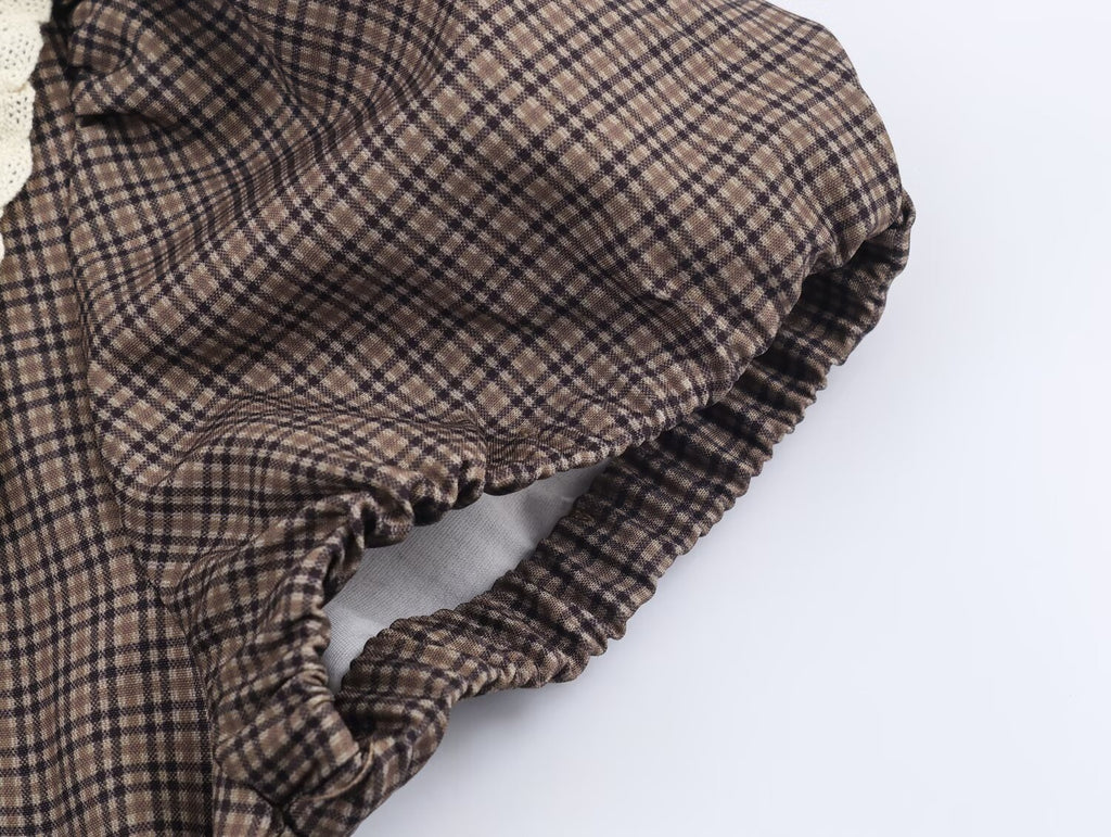 Women Plaid Small round Collared Dress SenDa