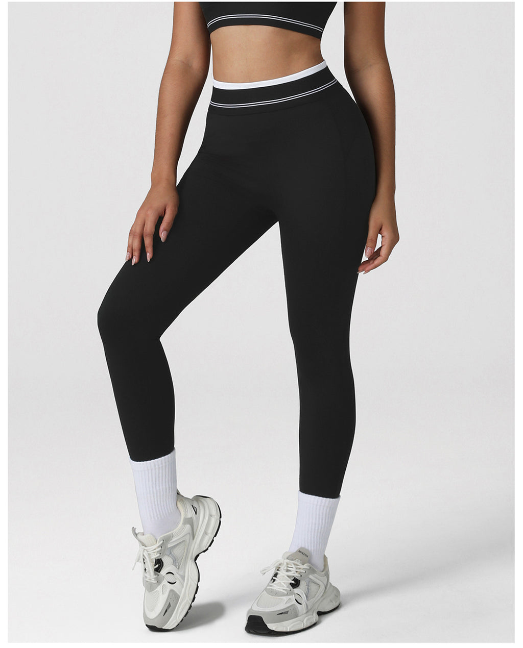 Nude Feel Contrast Color High Waist Yoga Pants Women Hip Raise Skinny Sports Ninth Pants Indoor Dance Training Workout Pants YiGlo