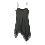 Elegant Boat Neck Irregular Asymmetric Spaghetti Strap Lace Stitching Dress Women flightCourse