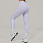 High Waist Invisible Pleated Yoga Pants Color Contrast Patchwork Nude Feel Tight Women Sports Fitness Pants PeachYou