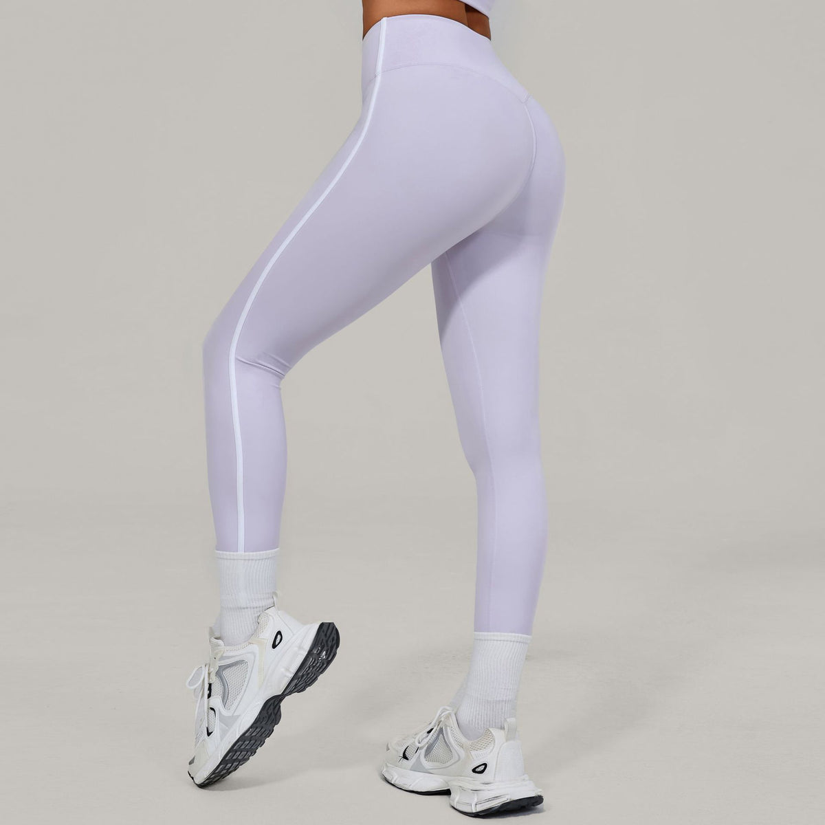 High Waist Invisible Pleated Yoga Pants Color Contrast Patchwork Nude Feel Tight Women Sports Fitness Pants PeachYou