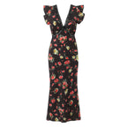 Sexy V neck Sleeveless Printed Dress Waist Slimming Mid Length Mesh Hip Dress Aiostar