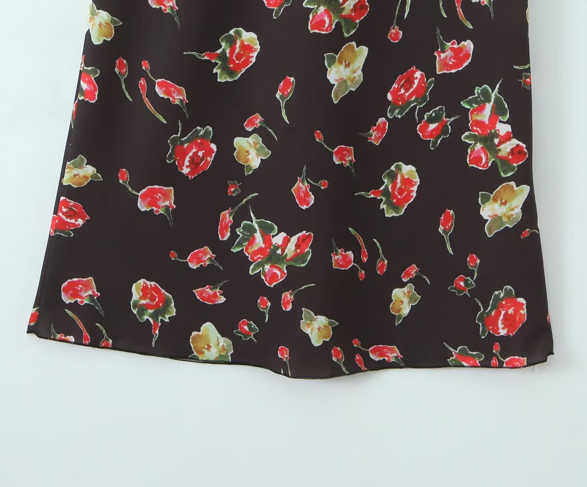 Sexy V neck Sleeveless Printed Dress Waist Slimming Mid Length Mesh Hip Dress Aiostar