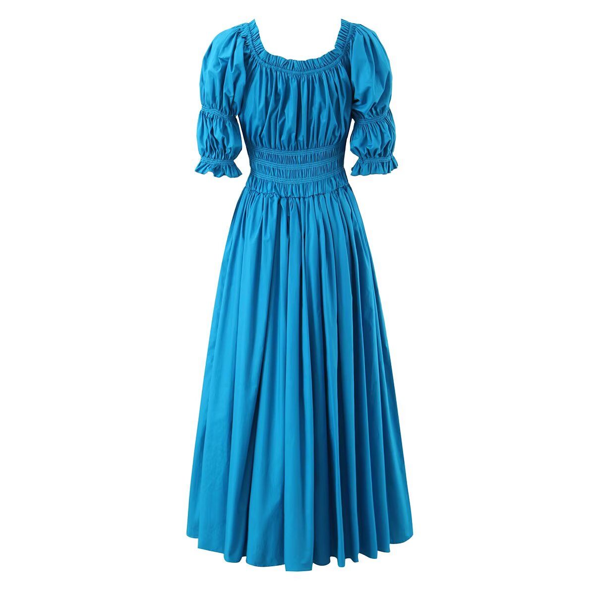 Winter French round Neck Puff Sleeve Chest Lace up Waist Trimming Short Sleeved Stretch Dress Large Swing Aiostar