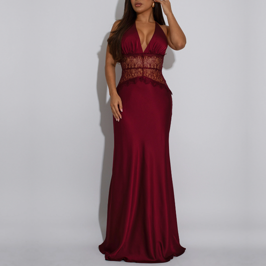 Women Wear Sexy Lace V neck Stitched Backless Dress Women