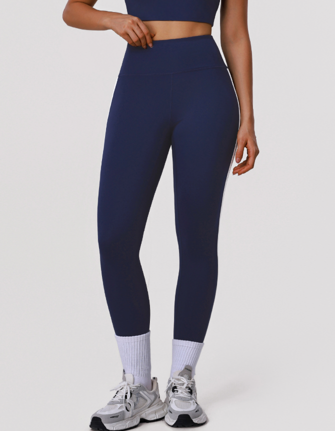 Sports Yoga Double Striped Tights Women Elastic High Waist Abdominal-Shaping Slimming Hip Lifting Running Workout Ankle Length Pants YiGlo