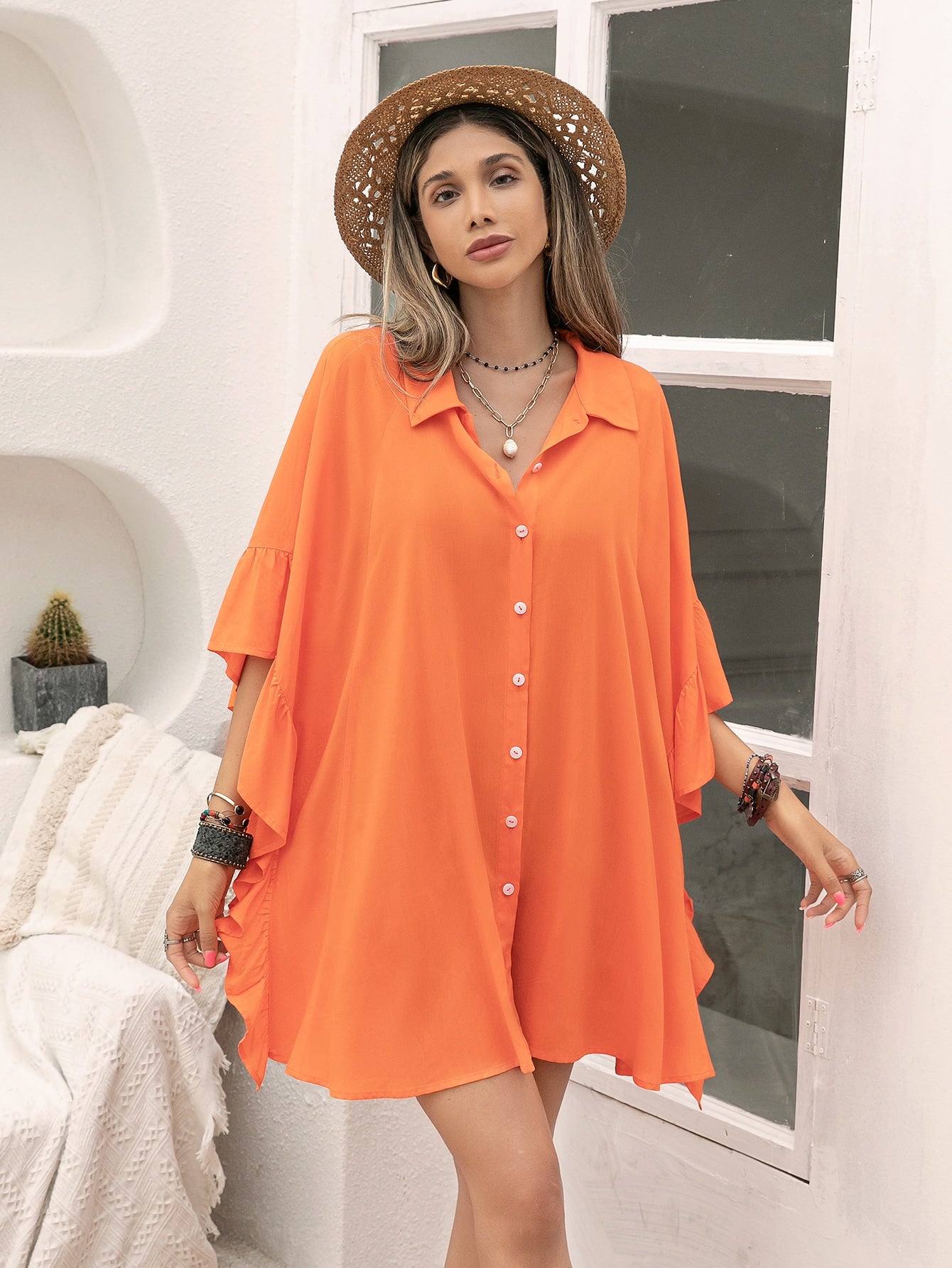 Camisa informal de manga larga para vacaciones para mujer