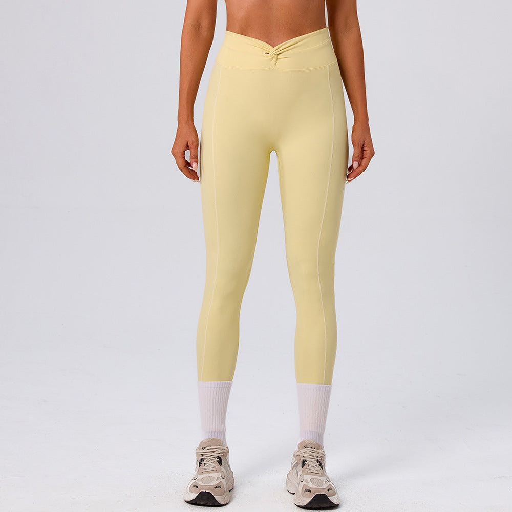 Twist No Embarrassment Line Contrast Color White Stripe Nude Feel Yoga Pants Women High Waist Peach Hip Lifting Sport Fitness Pants Women Yevki