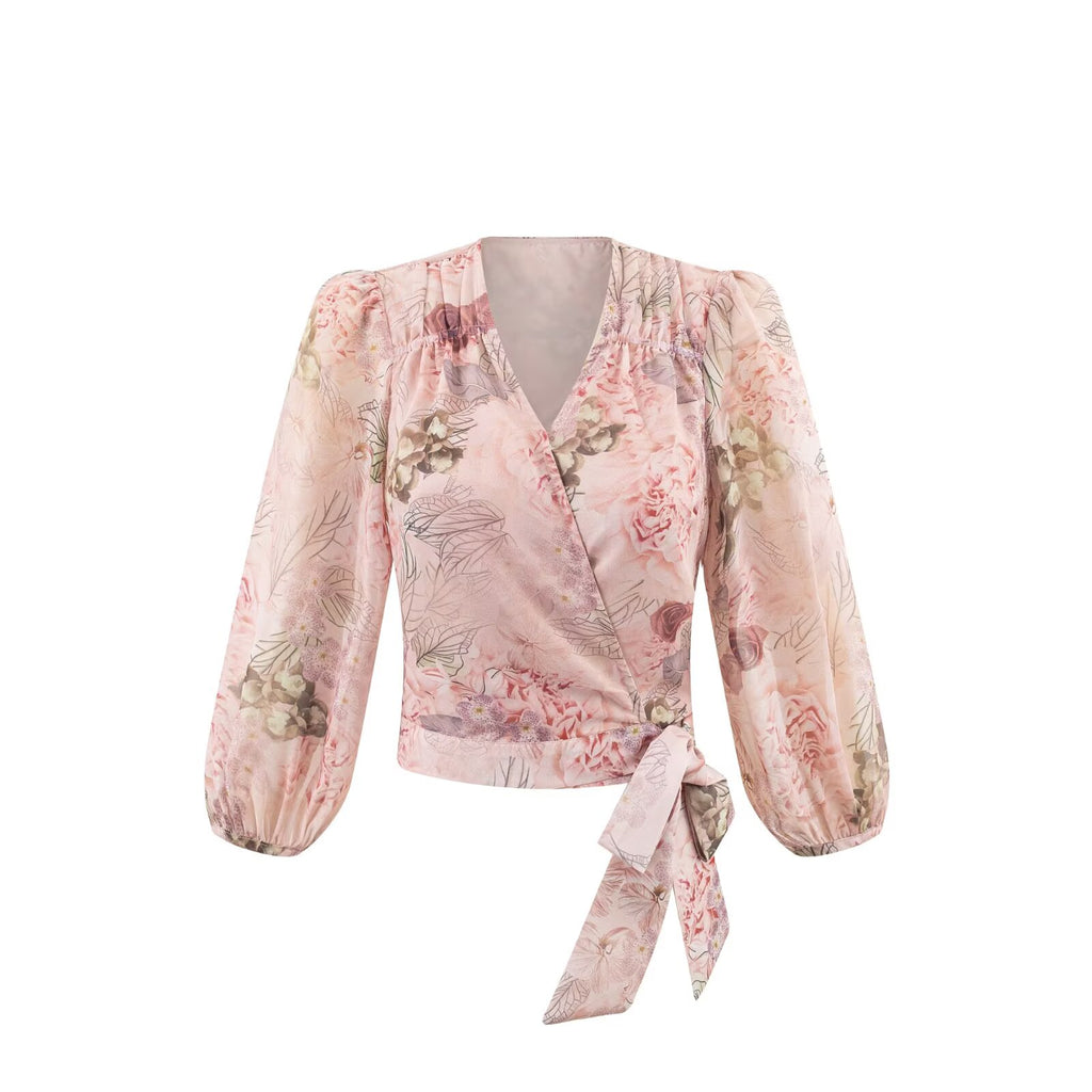 Chemise imprimée décontractée d'hiver sexy à lacets croisés en V et taille marquée, idéale pour les vacances.