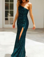 Winter Sexy Wind Shoulder Single Shoulder Suspender Split Dress JiaJia