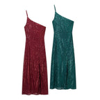 Winter Sexy Wind Shoulder Single Shoulder Suspender Split Dress JiaJia