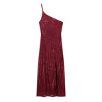 Winter Sexy Wind Shoulder Single Shoulder Suspender Split Dress JiaJia