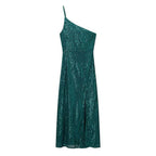 Winter Sexy Wind Shoulder Single Shoulder Suspender Split Dress JiaJia