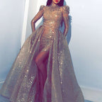 Vestido de cóctel de noche con abertura y escote en V profundo para mujer