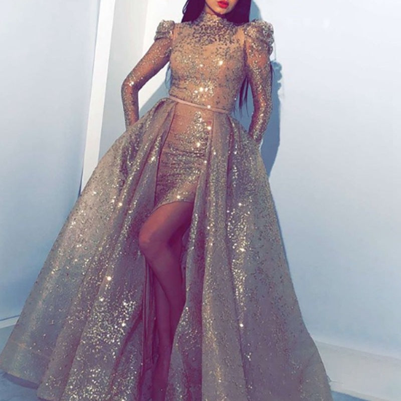 Vestido de cóctel de noche con abertura y escote en V profundo para mujer