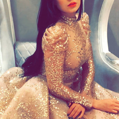 Women Clothing Independent Stand with Gold Big Swing Sexy Dress Slit Cocktail Evening Dress