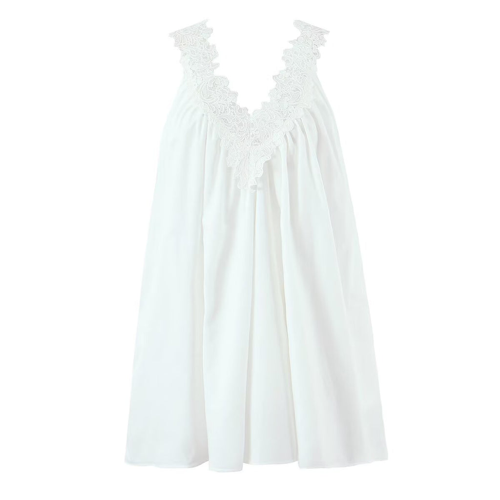 Robe sexy sans manches à col en V ornée de dentelle et de volants