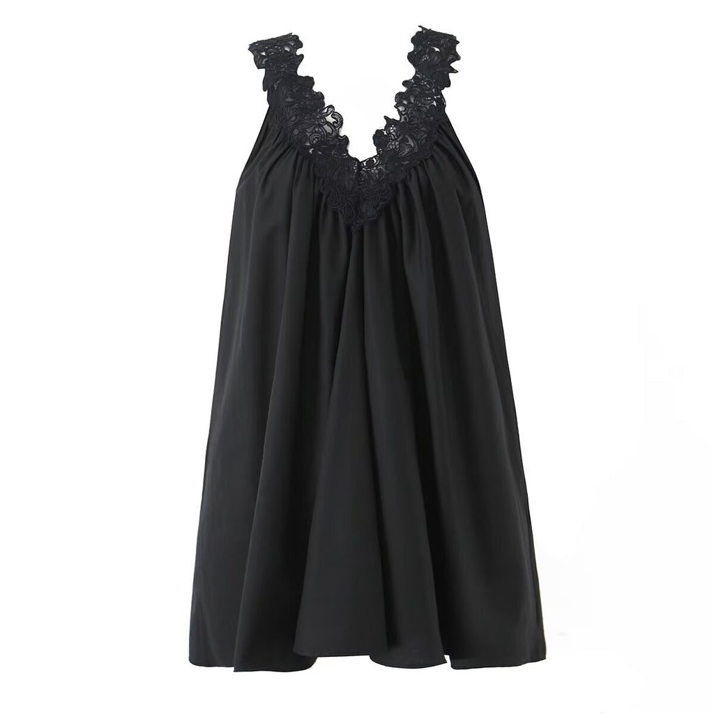 Robe sexy sans manches à col en V ornée de dentelle et de volants