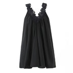 Robe sexy sans manches à col en V ornée de dentelle et de volants
